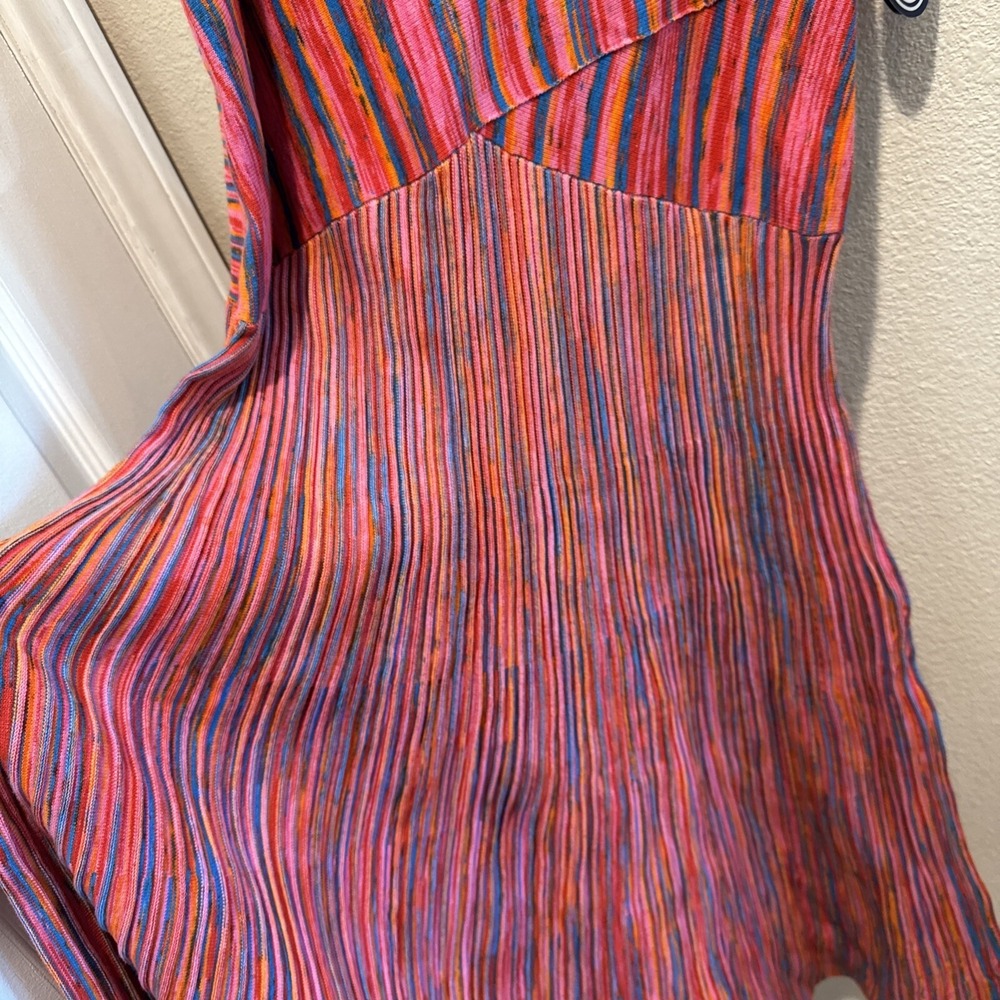 Scoop Knit Midi Dress Sheath Womens L Multicolor Stripe Mod Groovy Retro NWT - Picture 3 of 5